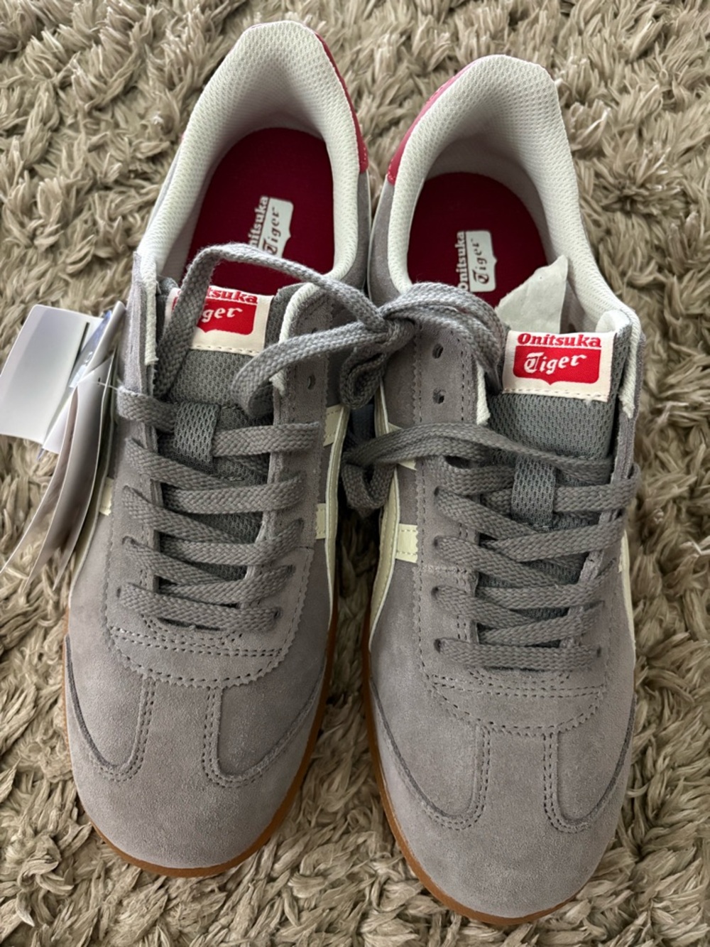 Onitsuka Tiger by Asics Men’s Gray Suede Sneakers with Red Accents NEW with tags